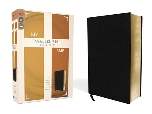 KJV, Amplified, Parallel Bible, Large Print, Bonded Leather, Black, Red Letter Edition: Two Bible Versions Together for Study and Comparison