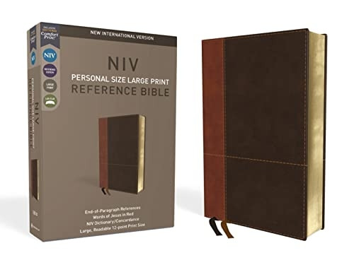 NIV, Personal Size Reference Bible, Large Print, Imitation Leather, Brown, Red Letter Edition, Comfort Print