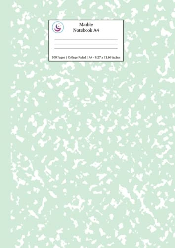 Marble Notebook A4: Mint  - Green College Ruled Journal -  (Pastel Stationery  - Notebooks A4)