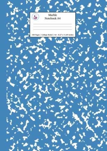 Marble Notebook A4: Blue  - Marble College Ruled  - Journal (School Supplies)