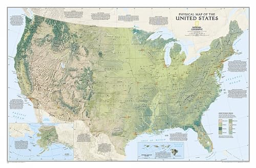 United States Physical, tubed Wall Maps U.S.: NG.PUS620040 (Reference - U.S.)