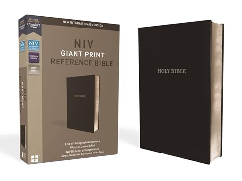 NIV, Reference Bible, Giant Print, Leather-Look, Black, Red Letter Edition, Comfort Print