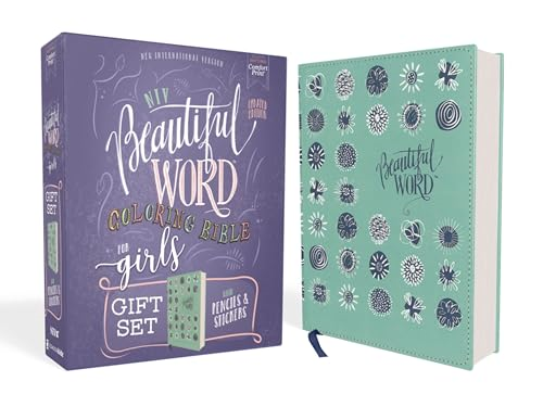 NIV, Beautiful Word Coloring Bible for Girls Pencil/Sticker Gift Set, Updated, Leathersoft over Board, Teal, Comfort Print: 600+ Verses to Color (Beautiful Word)
