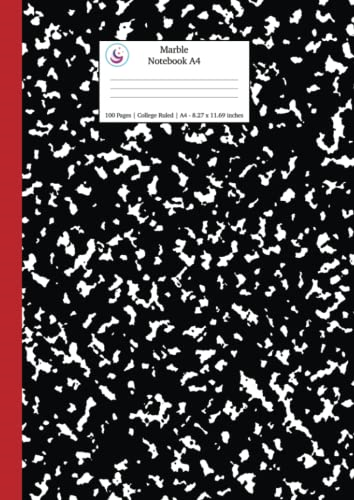 Marble Notebook A4: Black and Red Spine College Ruled Journal