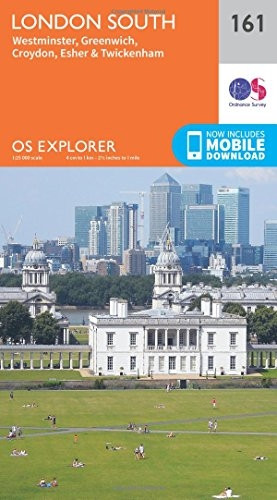 OS Explorer Map (161) London South, Westminster, Greenwich, Croydon, Esher & Twickenham