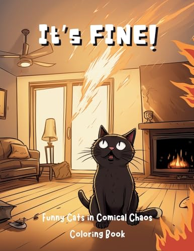 It's Fine!: Funny Cats in Comical Chaos Coloring Book For Adults