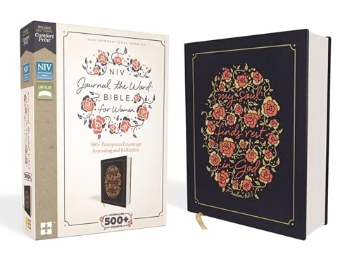 NIV, Journal the Word Bible for Women, Cloth over Board, Navy, Red Letter Edition, Comfort Print: 500+ Prompts to Encourage Journaling and Reflection