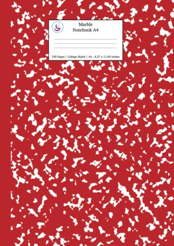 Marble Notebook A4: Red Marble College Ruled Journal