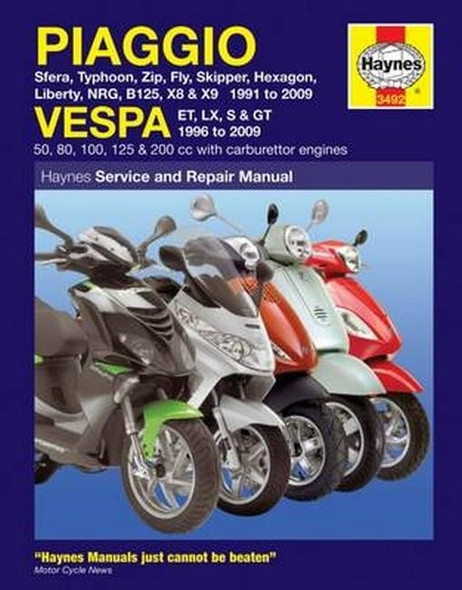 Piaggio and Vespa Scooters (with Carburettor Engines) Service and Repair Manual: 1991 to 2009