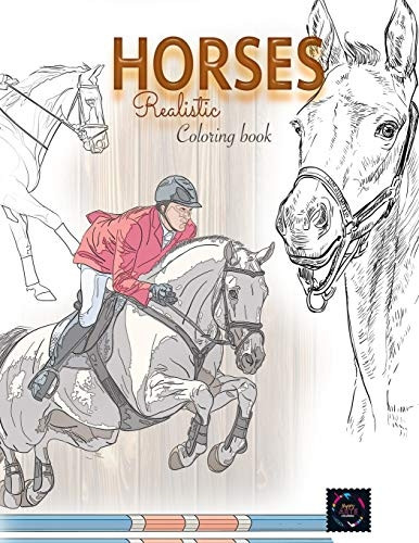 Realistic horses coloring  - book: adult coloring books  - animals