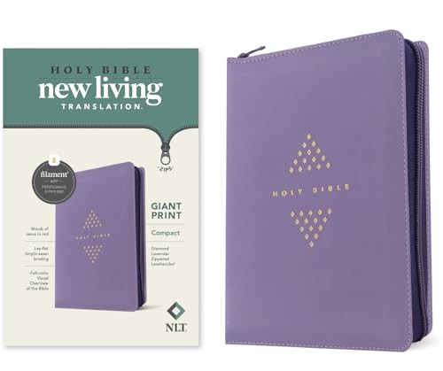 Nlt Compact Giant Print Zipper Bibles, Filament Enabled (Leatherlike, Diamond Lavender, Red Letter)