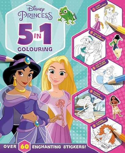 Disney Princess: 5 in 1 Colouring (With dot-to-dot, colour-by-numbers, copy colouring, and more!)