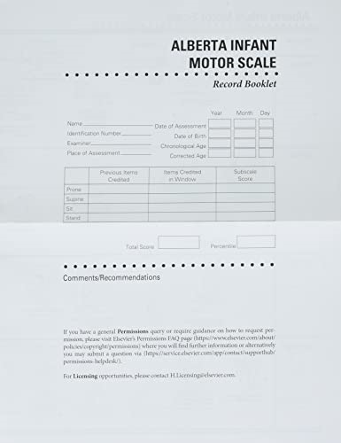Alberta Infant Motor Scale Score Sheets (Aims): Package of 50 Score Sheets