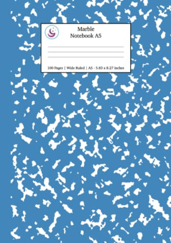 Marble Notebook A5: Blue Marble Wide Ruled Journal (A5 Lined Notebooks)