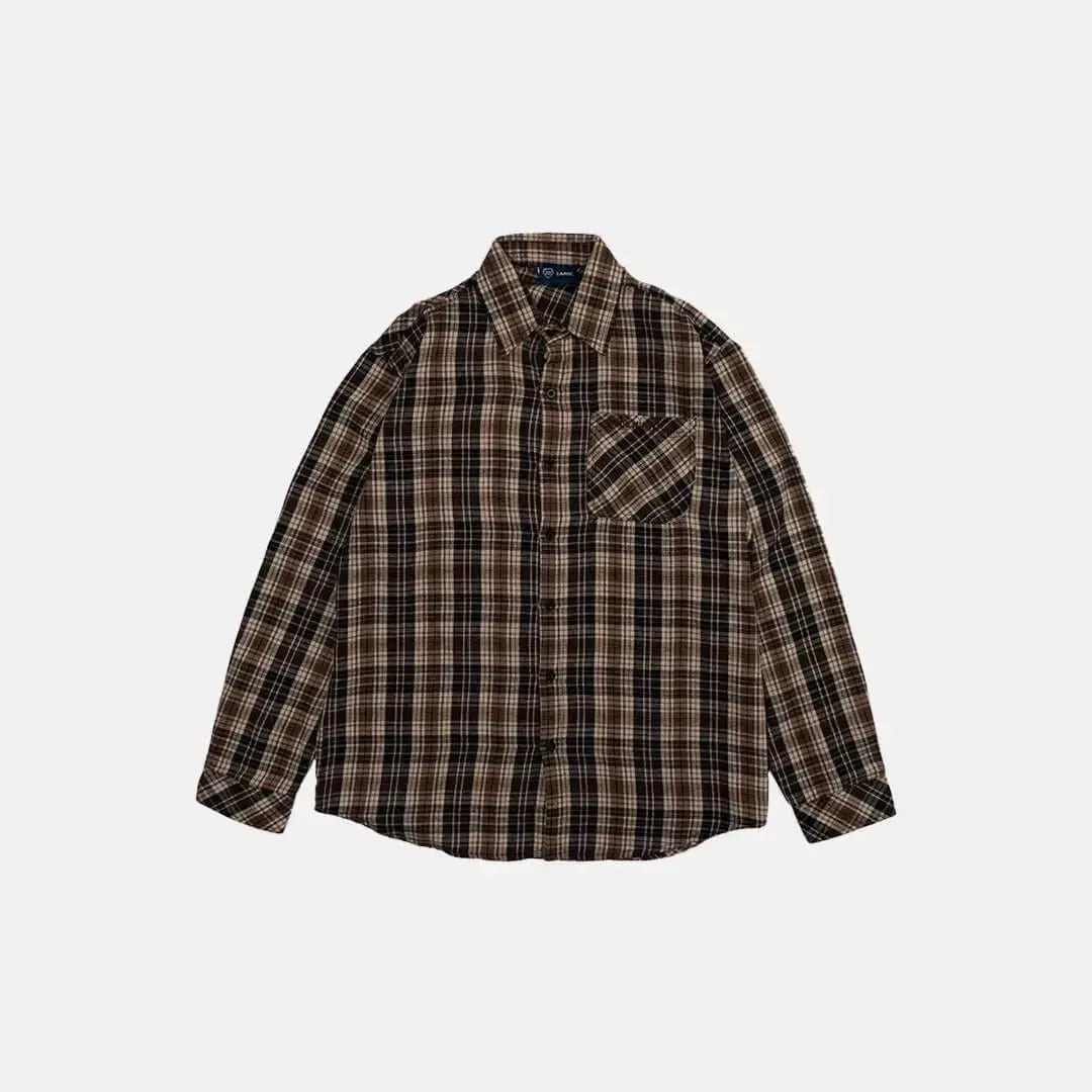 Brown Plaid Flannel Embroidery