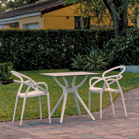 Mila White Polypropylene 3 Piece Dining Set + 31 in. Sq. Table