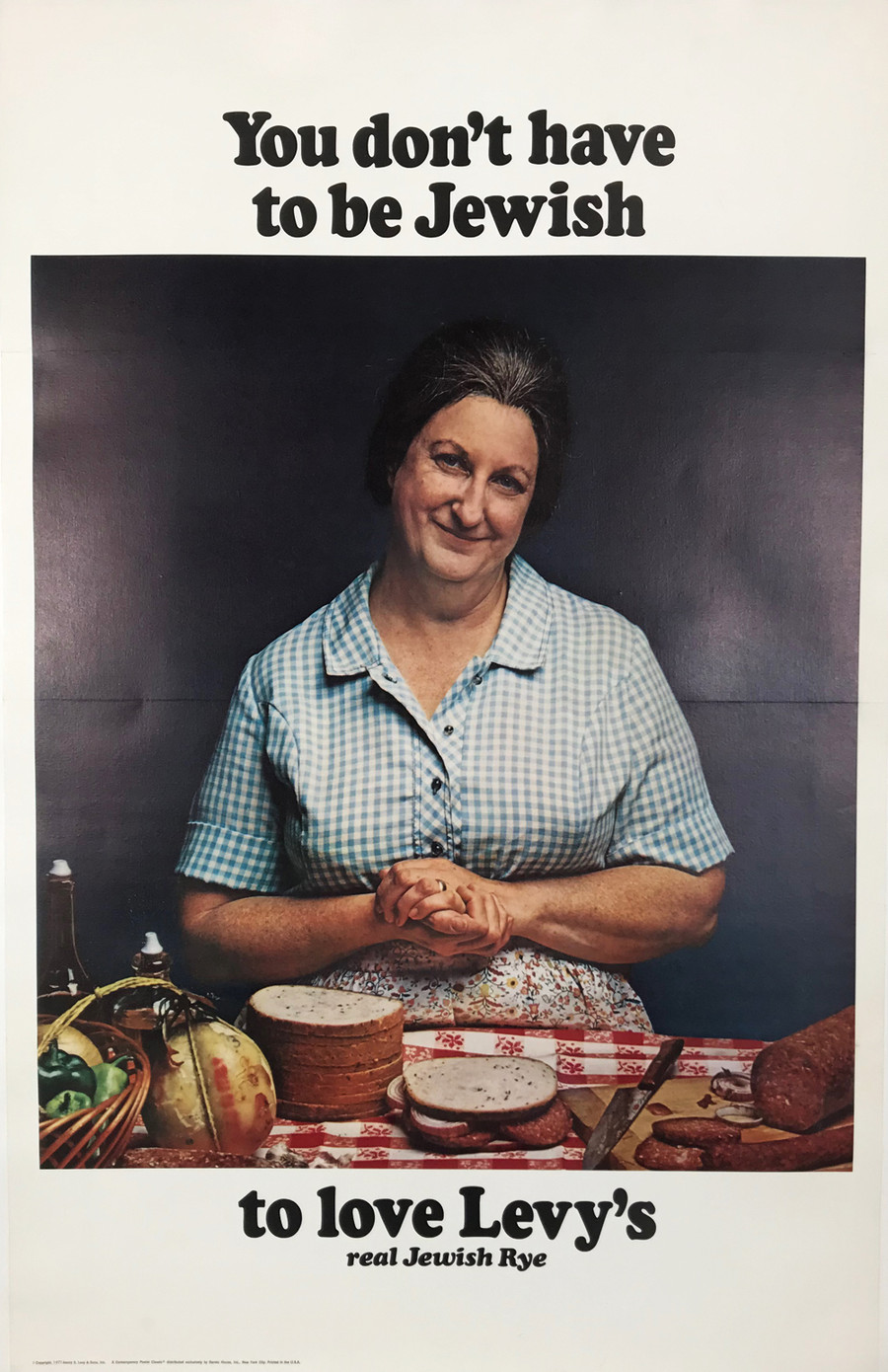 Levy's Deli by Howard Zieff original vintage poster printed 1969 linen backed depicts Italian grandmother enjoying deli