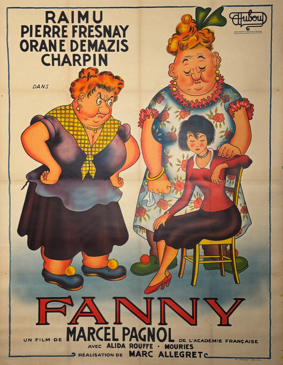 Fanny original French movie poster by Albert Dubout depicts two large women yelling at a young woman