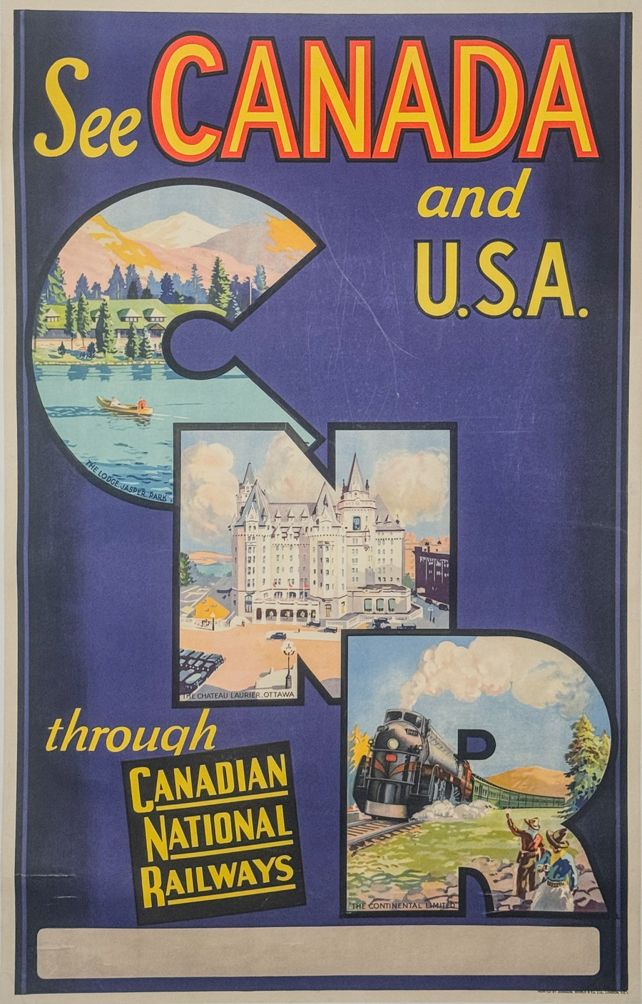 See Canada and the USA original vintage 1930 travel poster for Canadian National Railways