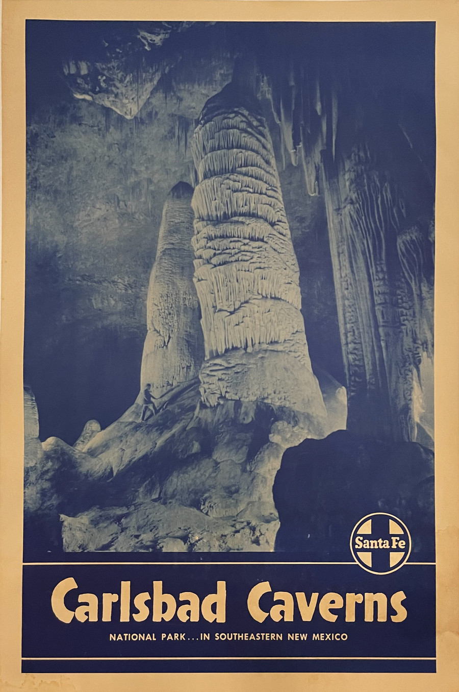 Santa Fe railroad Carlsbad caverns New Mexico travel poster