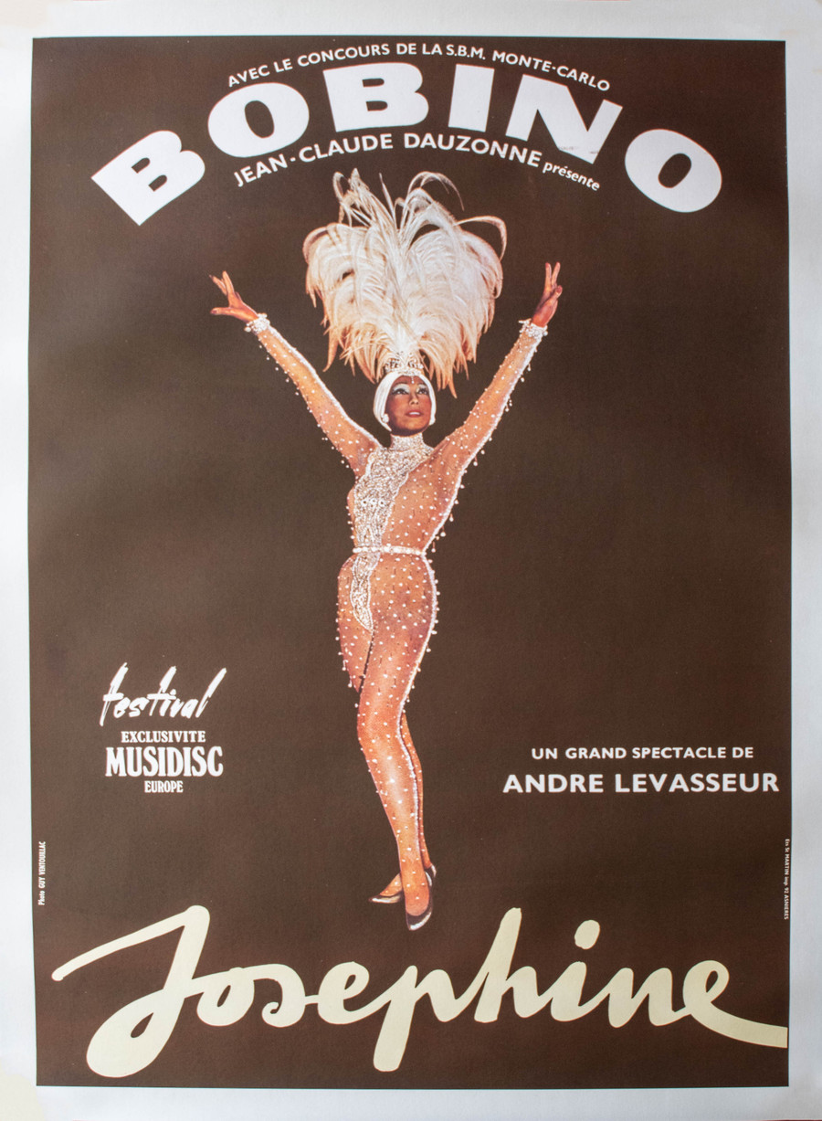 Bobino-Josephine Baker by Martin. Original vintage French cabaret performance photo graveure lithograph printed circa 1975.