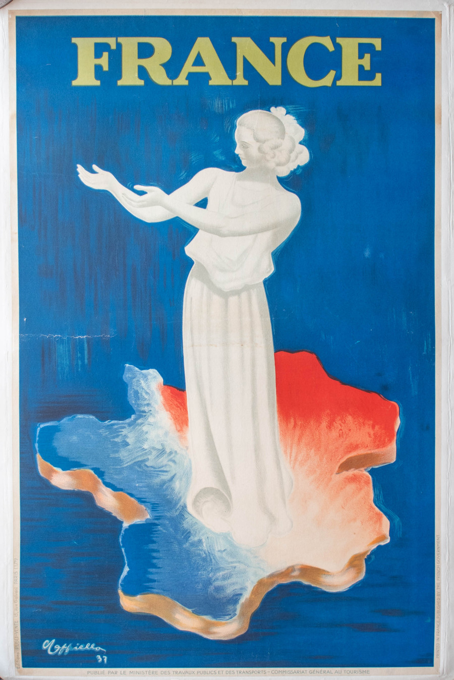 France by Cappiello-original French stone lithograph poster printed circa 1937 designed to commemorate the 1937 World's Fair.