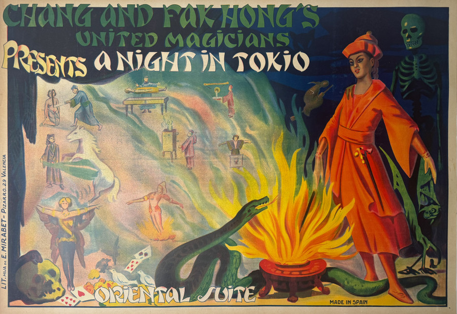 Chank and Fak Hong's United Magiciains Presents a Night in Tokio-original vintage Spanish poster printed circa 1930 advertising a famous magic show.