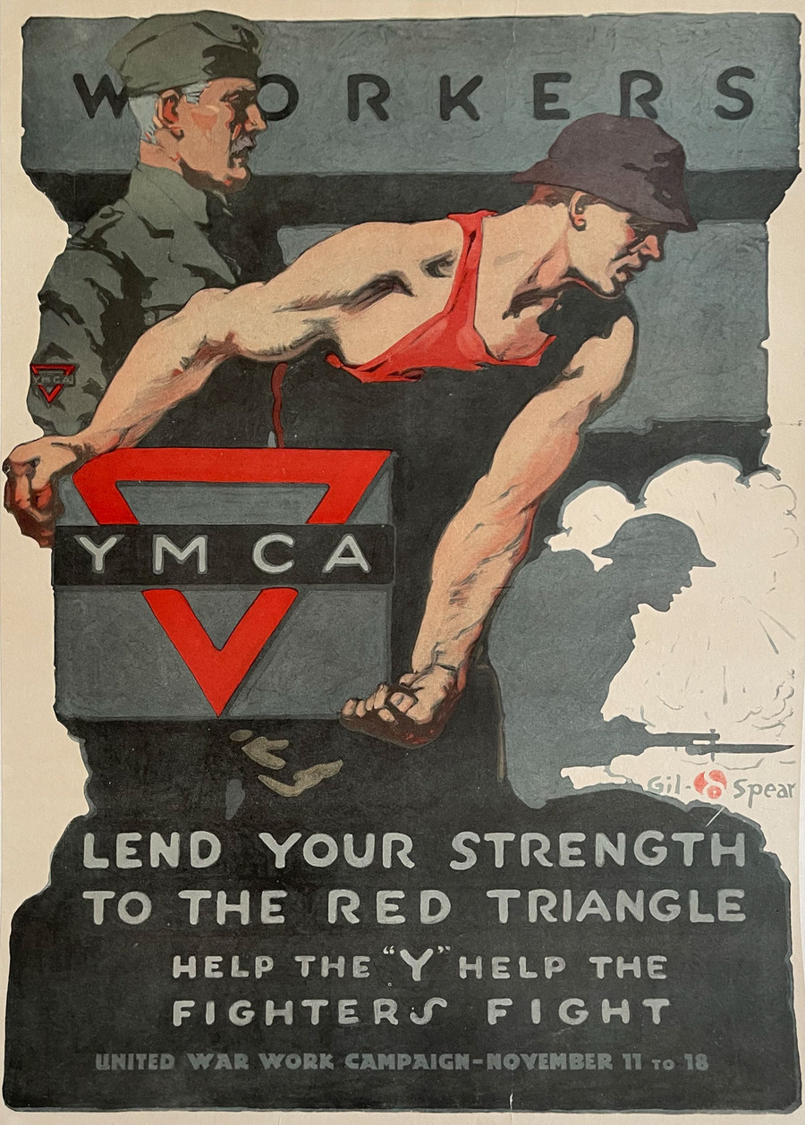 YMCA Work Campaign Original Vintage poster by Gil Spear printed circa 1918 on linen.