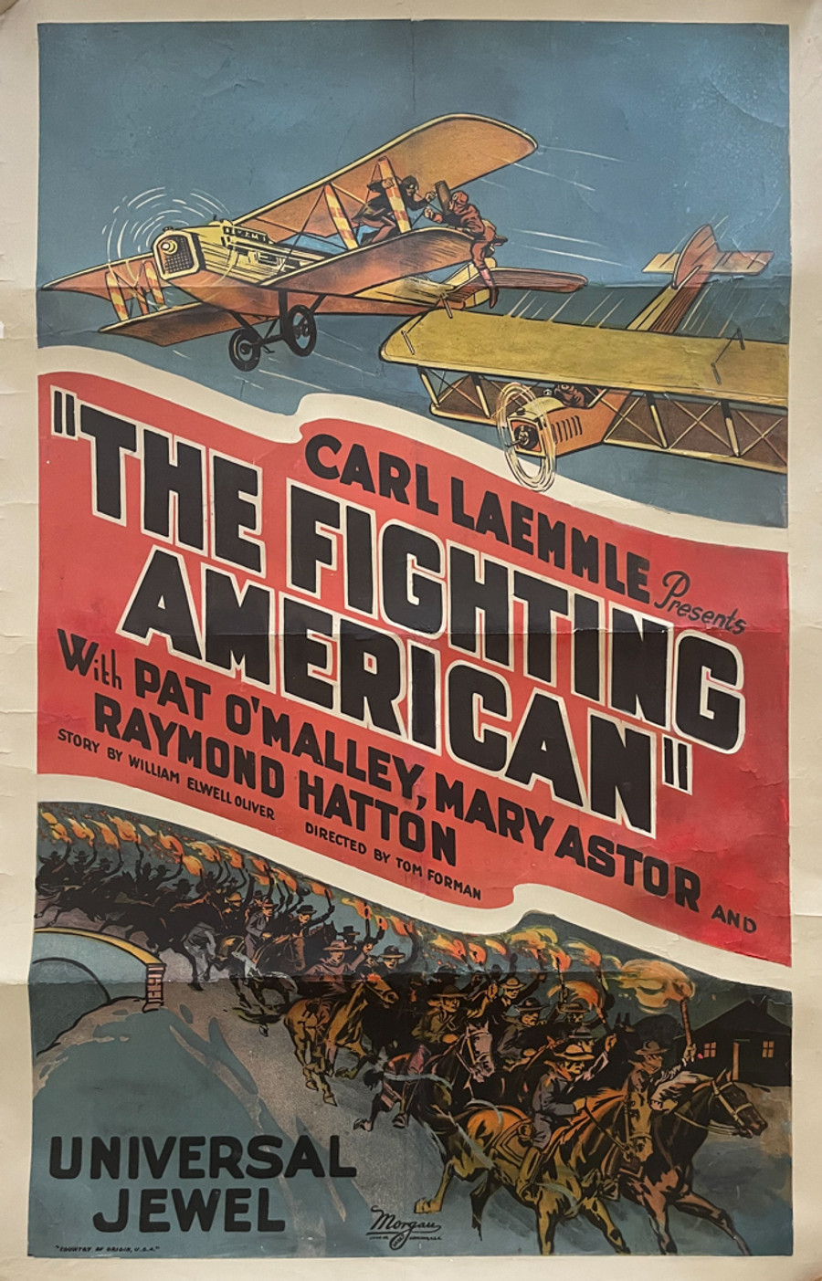 The Fighting American 1924 original vintage movie poster showing WWI planes and calvary charge