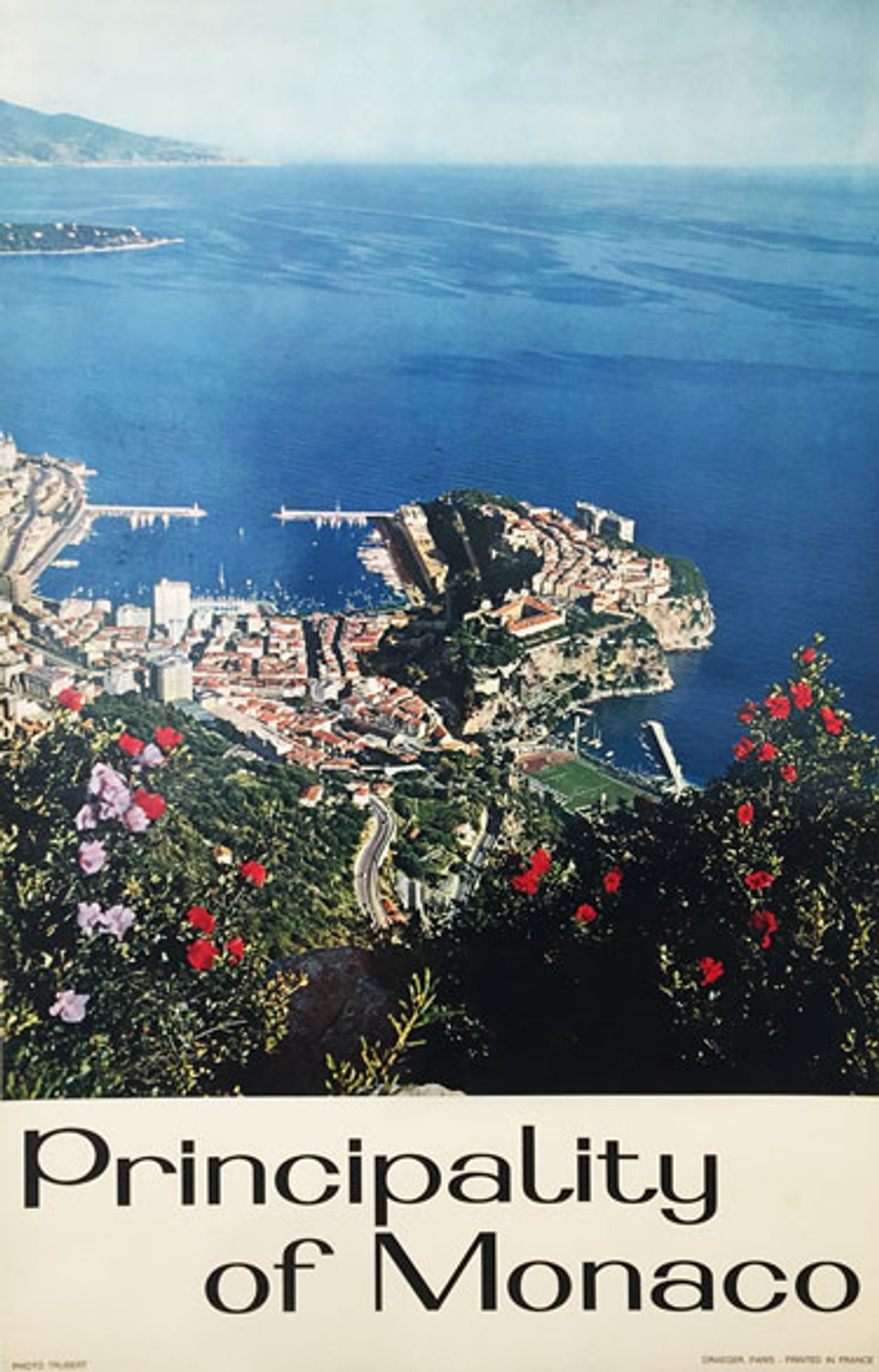 Principality of Monaco travel poster depicts Monaco, Corniche and ocean