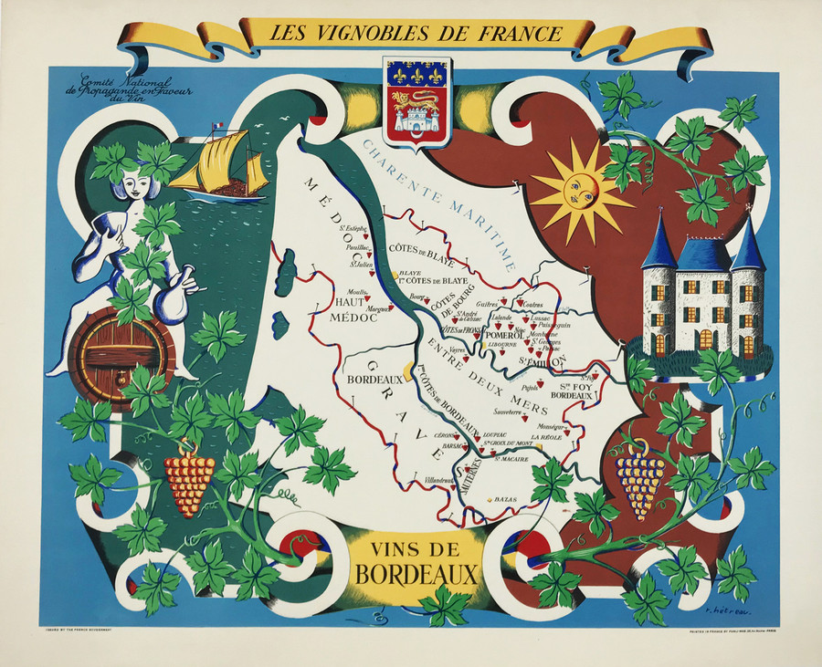 Les Vignobles De France Vins De Bordeaux depicts illustration of wine region in France