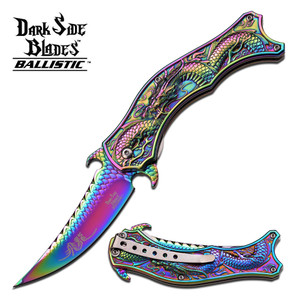 RAINBOW TITANIUM Dragon Spring Assisted Knife
•4" 3MM THICK BLADE, STAINLESS STEEL
•RAINBOW TITANIUM COATED MIRROR BLADE
•4.5" CLOSED
•STAINLESS STEEL RAINBOW TITANIUM COATED MIRROR HANDLE
•INCLUDES RAINBOW TITANIUM COATED POCKET CLIP
RAINBOW TITANIUM Dragon Spring Assisted Knife
•4" 3MM THICK BLADE, STAINLESS STEEL
•RAINBOW TITANIUM COATED MIRROR BLADE
•4.5" CLOSED
•STAINLESS STEEL RAINBOW TITANIUM COATED MIRROR HANDLE
•INCLUDES RAINBOW TITANIUM COATED POCKET CLIP