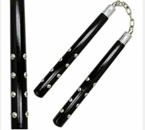 Black Hardwood Handle nunchucks With Chrome Studded Handles
12" Overall Black Hardwood Handle nunchucks With Chrome Studded Handles
12" Overall
