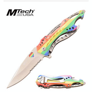 Rainbow SPRING ASSISTED KNIFE
3.5" 3CR13 STEEL BLADE
4.75" ALUMINUM HANDLE
IMPOSSED PRINTED RAINBOW ARTWORK ON HANDLE
INCLUDES POCKET CLIP, SCREWDRIVER Rainbow SPRING ASSISTED KNIFE
3.5" 3CR13 STEEL BLADE
4.75" ALUMINUM HANDLE
IMPOSSED PRINTED RAINBOW ARTWORK ON HANDLE
INCLUDES POCKET CLIP, SCREWDRIVER