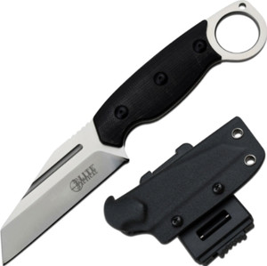 HIGH QUALITY MATERIALS: Made from premium quality materials. D2 satin finish wharnncliffe blade provides an excellent balance of hardness and corrosion resistance.
TACTICAL REDEFINED: Upscale tactical knife developed with purpose and aesthetics in mind. Combining the finest raw materials, mechanisms and construction to craft a truly elegant men’s useful accessory.
DEPENDABLE: Provides consistent razor sharp cutting performance and high durability. A knife you can count on for camping, hiking, backpacking, hunting & fishing, the outdoors, military & tactical needs, DIY activities, survival, self defense, and emergencies.
DIMENSIONS: 3.50 inch Fine Edge Wharn cliffe Blade, 4.50-inch Handle, 8.00-inch Overall Length.
SPECIAL FEATURES: Satin Finish Stainless Steel Wharn cliffe Blade, Full Tang Construction, Black Micarta Handle with Finger Ring. Includes Kydex Sheath with Multi-Direction Clip for Easy and Safe Carry. HIGH QUALITY MATERIALS: Made from premium quality materials. D2 satin finish wharnncliffe blade provides an excellent balance of hardness and corrosion resistance.
TACTICAL REDEFINED: Upscale tactical knife developed with purpose and aesthetics in mind. Combining the finest raw materials, mechanisms and construction to craft a truly elegant men’s useful accessory.
DEPENDABLE: Provides consistent razor sharp cutting performance and high durability. A knife you can count on for camping, hiking, backpacking, hunting & fishing, the outdoors, military & tactical needs, DIY activities, survival, self defense, and emergencies.
DIMENSIONS: 3.50 inch Fine Edge Wharn cliffe Blade, 4.50-inch Handle, 8.00-inch Overall Length.
SPECIAL FEATURES: Satin Finish Stainless Steel Wharn cliffe Blade, Full Tang Construction, Black Micarta Handle with Finger Ring. Includes Kydex Sheath with Multi-Direction Clip for Easy and Safe Carry.