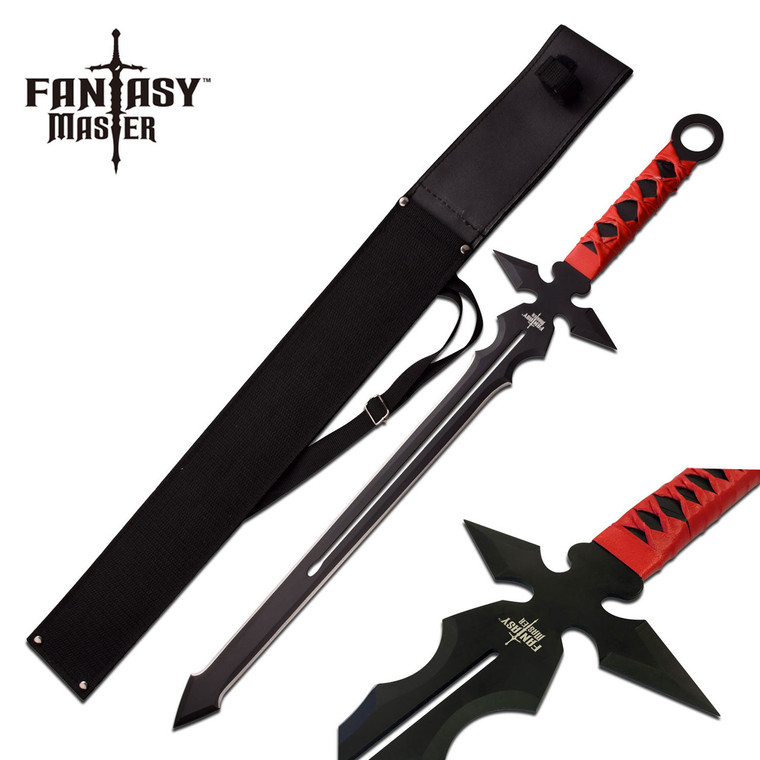 
FANTASY MASTER RED & BLACK FANTASY SHORT SWORD 26" OVERALL

•Fantasy Short Sword
•26" OVERALL
•3.2MM THICK BLADE, STAINLESS STEEL
•BLACK BLADE
•FULL TANG RED SYNTHETIC WRAPPED STAINLESS STEEL HANDLE
•INCLUDES BLACK NYLON SHEATH
