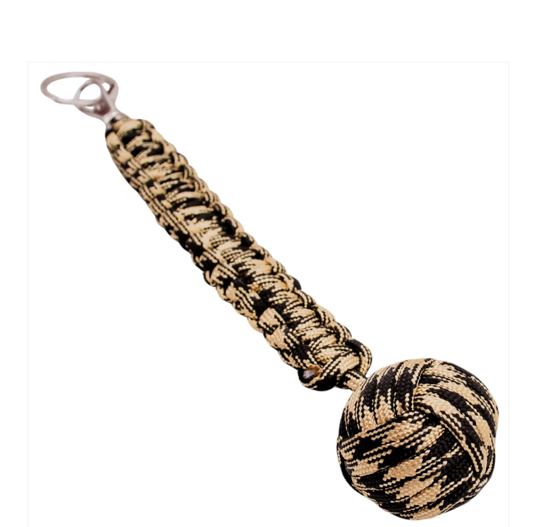 Black  9.2 oz Monkey Fist Key Chain 

6.5 inch Circumference 

About 9.2 oz Steel Ball 

With 20 feet Of Paracord