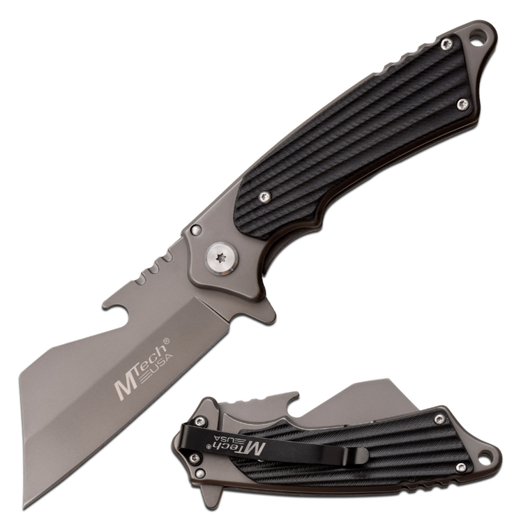 Spring Assisted Cleaver Blade 3Cr13 Linerlock Folding Blade with Black G10 Handle