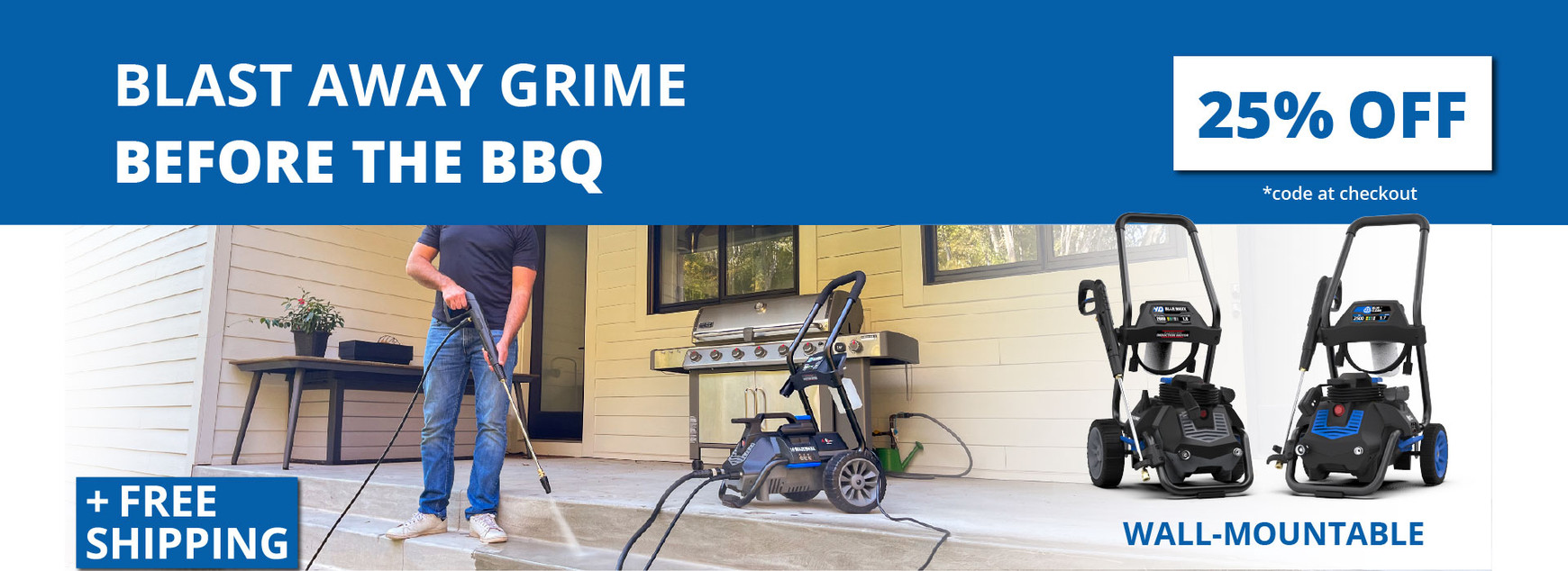 Independence Day sale with 25 percent off Blue Clean pressure washers, free shipping, and lightweight portable design. Shop now
