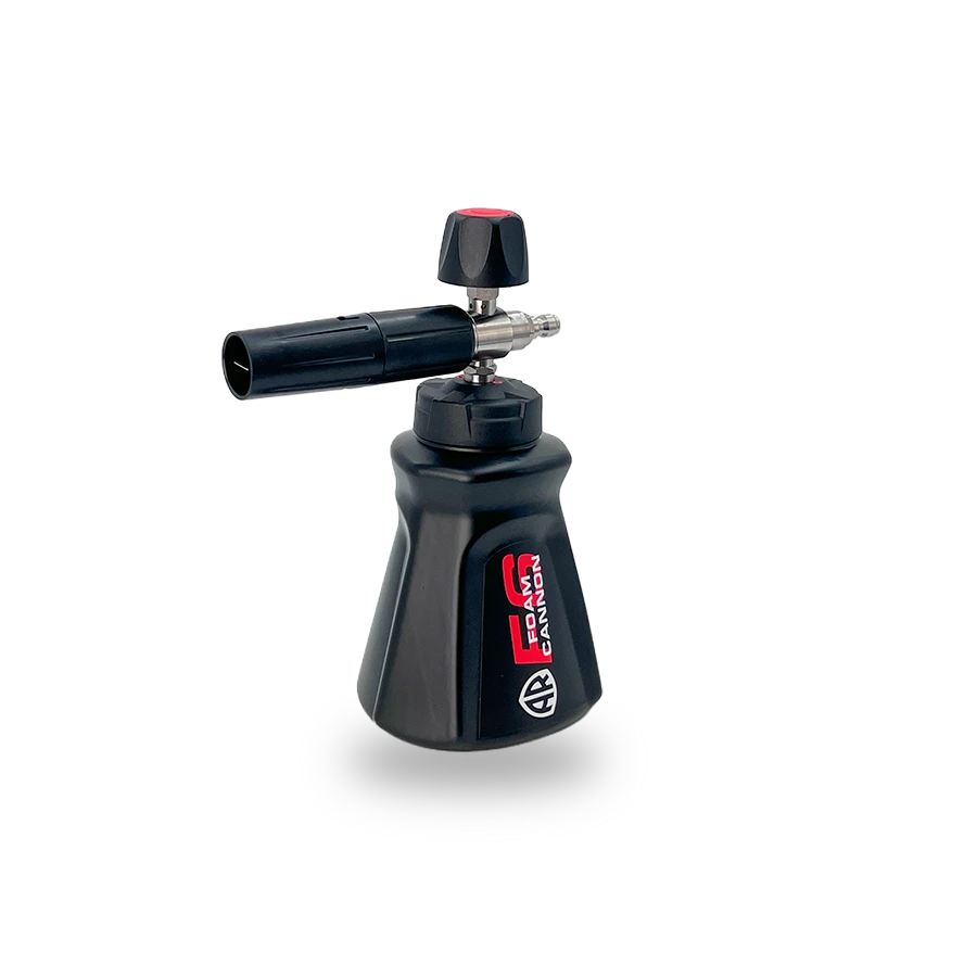 AR Blue Clean Pro F6 Foam Cannon, 34 oz all-black foam cannon with adjustable spray nozzle and top-mounted foam control knob