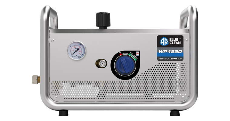 AR Blue Clean PRO AR1220WP electric pressure washer with stainless steel shroud, pressure gauge, and dual-position power switch