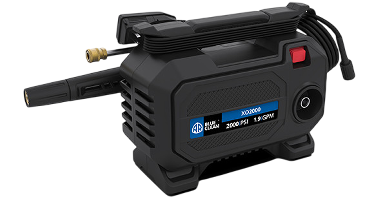 AR Blue Clean XO2000 compact lunchbox-style electric pressure washer with integrated carry handle