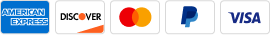 Accepted payment method icons including American Express, Discover, Mastercard, PayPal, and Visa.