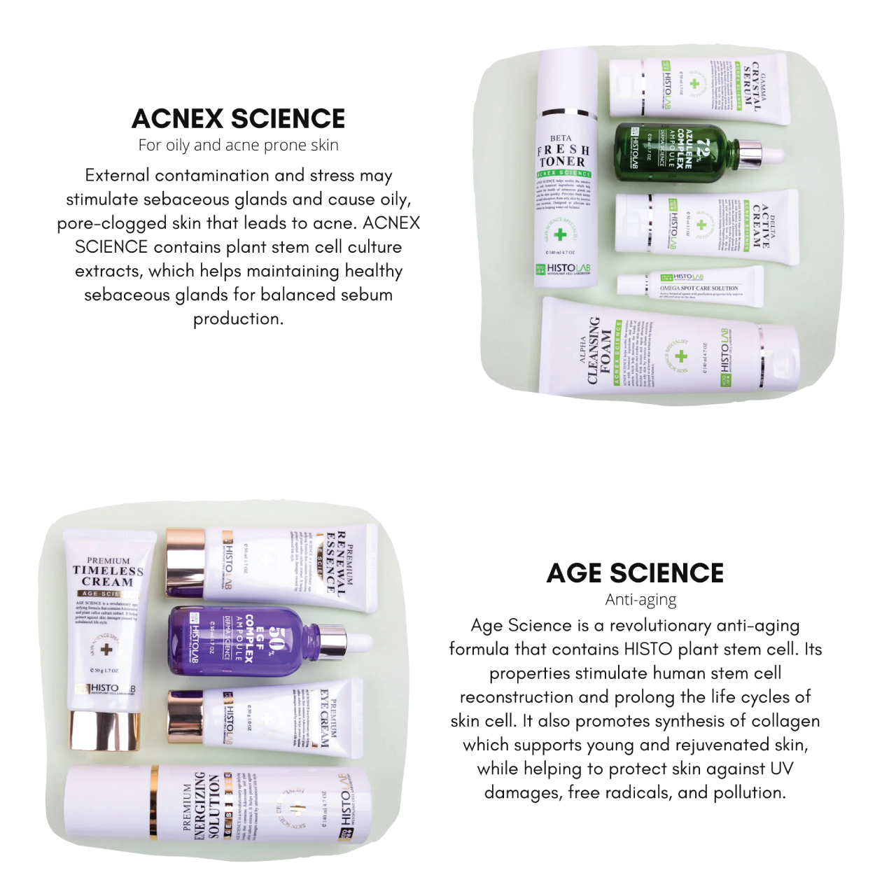Targeting oily and pore-clogged skin, ACNEX SCIENCE balances sebum production with plant stem cell culture extracts, promoting healthy sebaceous gland function.