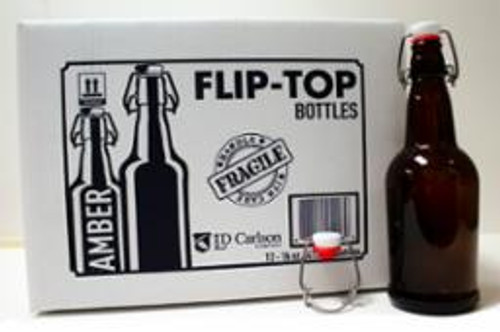 16oz Amber Flip-Top Bottles with Caps Included - 12/Case