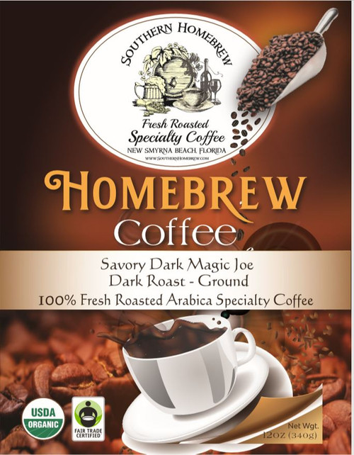 Savory Dark Magic Joe Premium Dark Fresh Ground 12oz Roasted Certified Organic 100% Arabica Specialty Coffee by Southern Homebrew