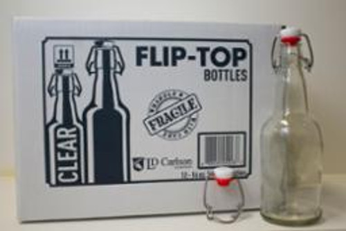 16oz Clear Flip-Top Bottles with Caps Included - 12/Case