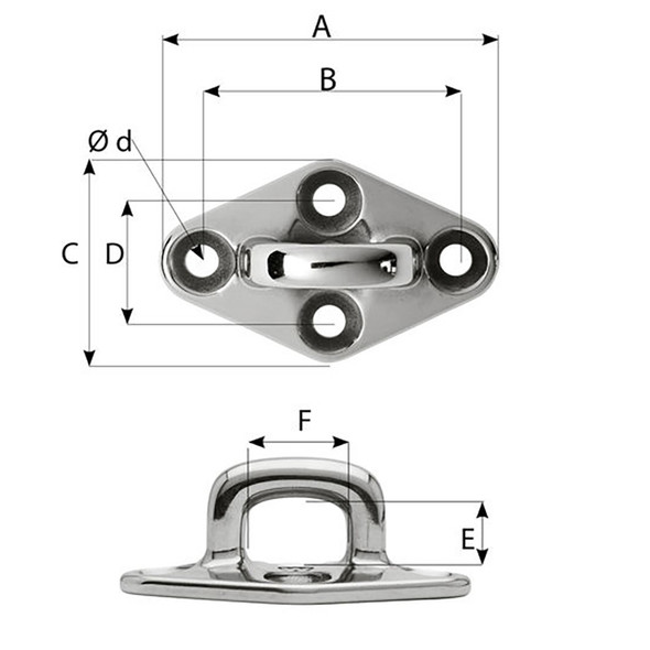 Wichard Diamond Pad Eye - Square - 60mm Length (2-23\/64") - M5 Screw [6654]