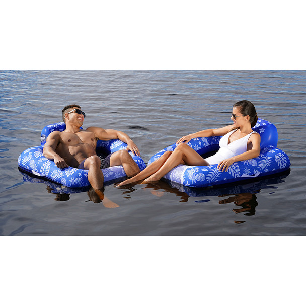 Aqua Leisure Supreme Zero Gravity Chair Hibiscus Pineapple Royal Blue w\/Docking Attachment [APL17290S1]