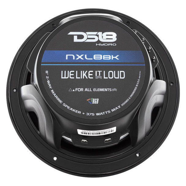 DS18 HYDRO 8" 2-Way Marine Speakers w\/RGB LED Lights 375W - Matte Black [NXL-8BK]